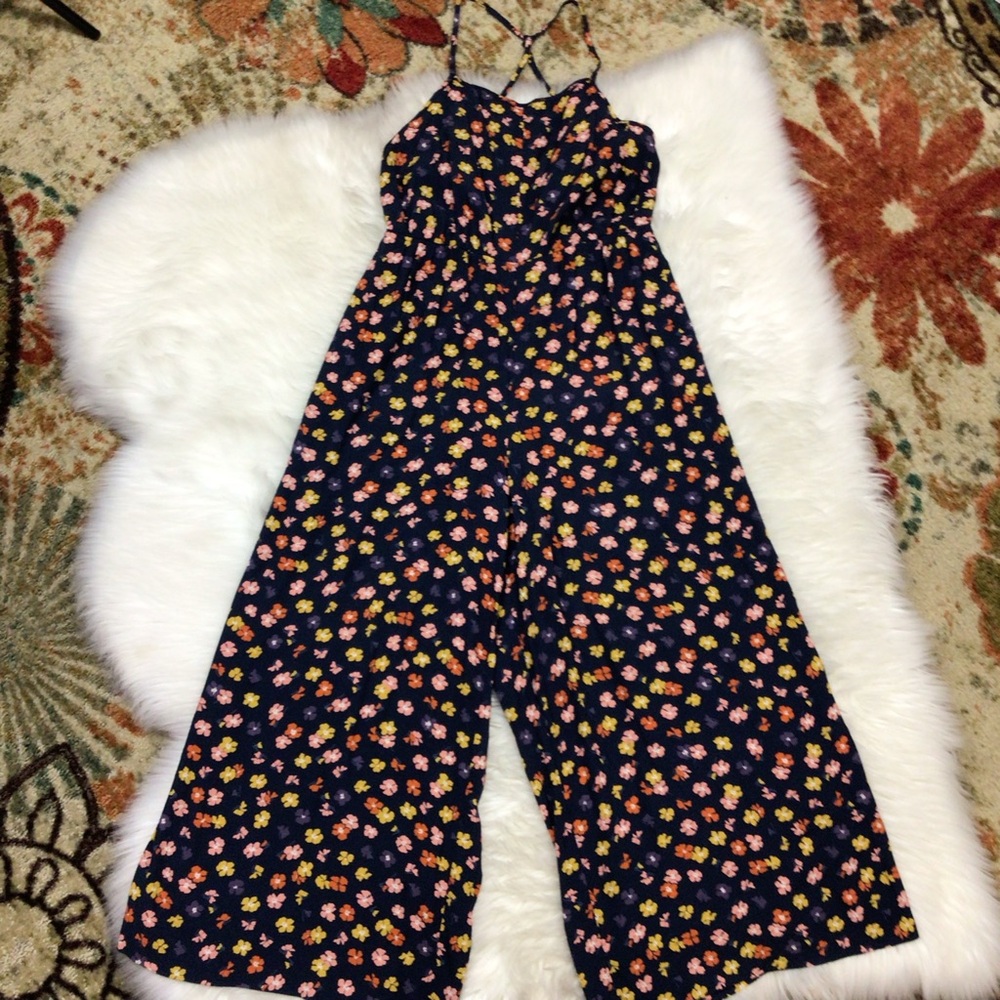 Madewell Smocked Floral Culotte Crop Wide Leg Jumpsuit  Flowers Straps 2